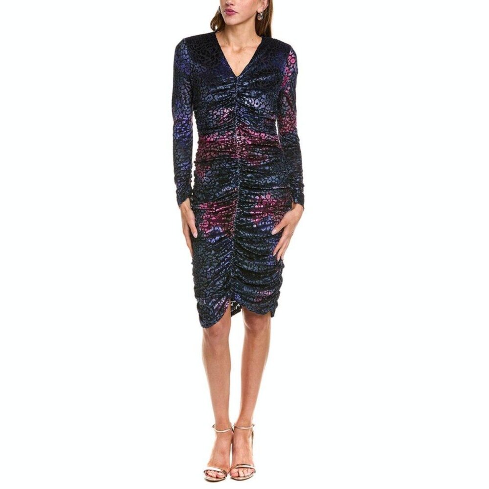 New! Nicole Miller Bodycon Ruched Dress V-Neck 6 Lined $89 Party Cocktail Event